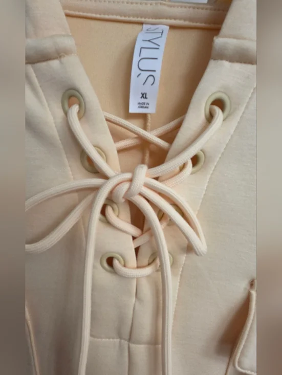 Lace-Up Hooded Pullover in Pale Yellow - Picture 3 of 5